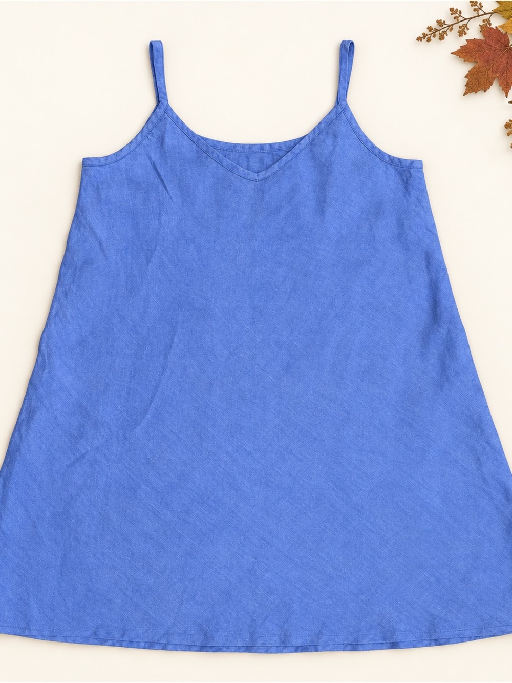 Flax 100% Linen Blue Spaghetti Strap  Tunic